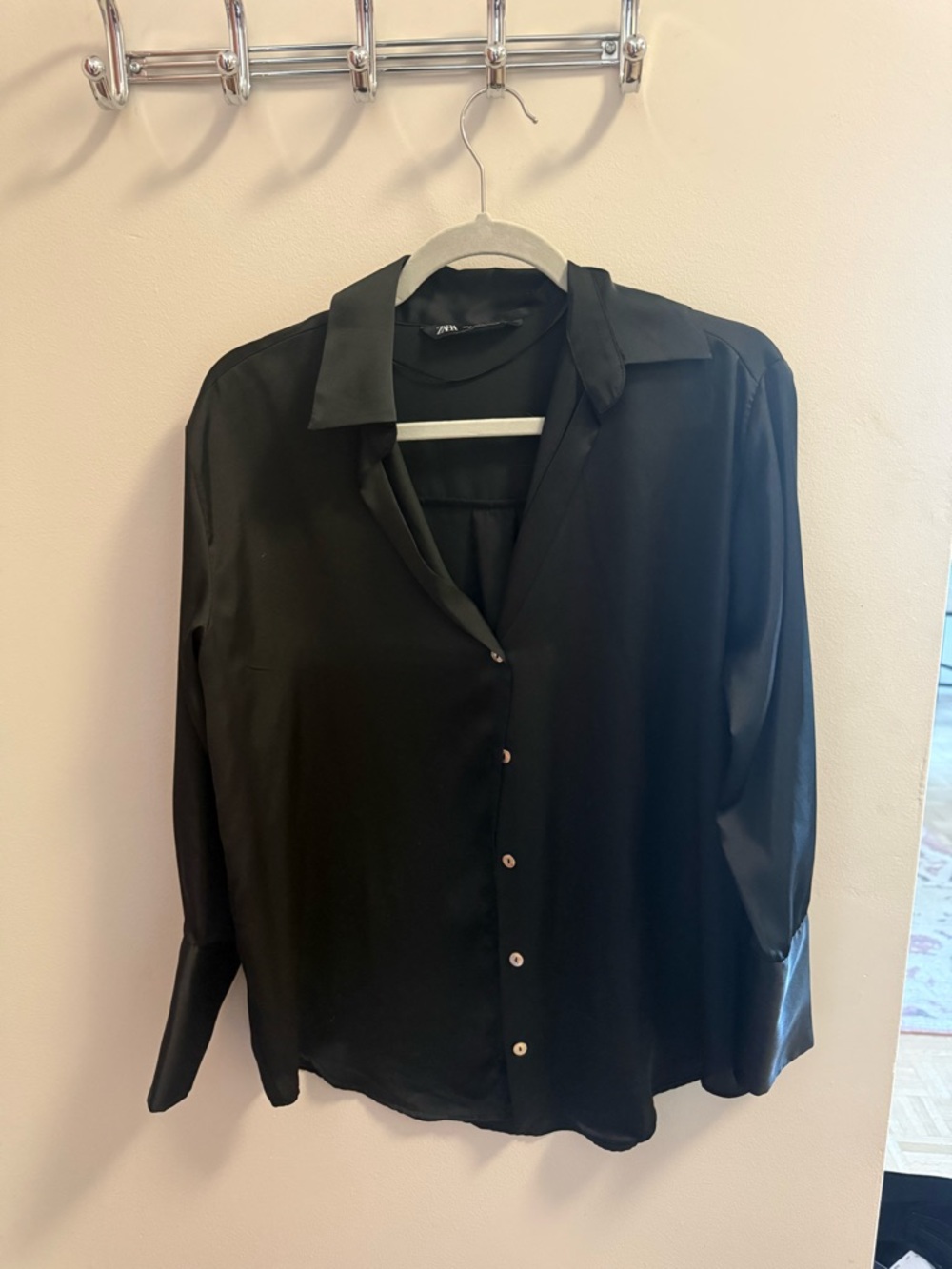 Zara Black Satin Blouse with Subtle Shine